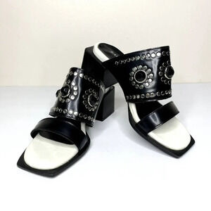 Ricky Sarkany Sandals Size 6 (36) Jewel Studded Chunky Stacked Block Heel Slides